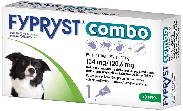Fypryst Combo spot-on pro střední psy 10-20 kg 134 mg/120,6 mg roztok pro nakapání na kůži 1x1,34 ml