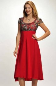 Červené elegantní společenské šaty se sedlem z elastické krajky ve velikosti 42.