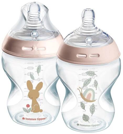 Tommee Tippee Natural Start Samosterilizační kojenecká lahev s Anti-Colic savičkou Pomalý průtok 0m+ 260 ml 2 ks růžová