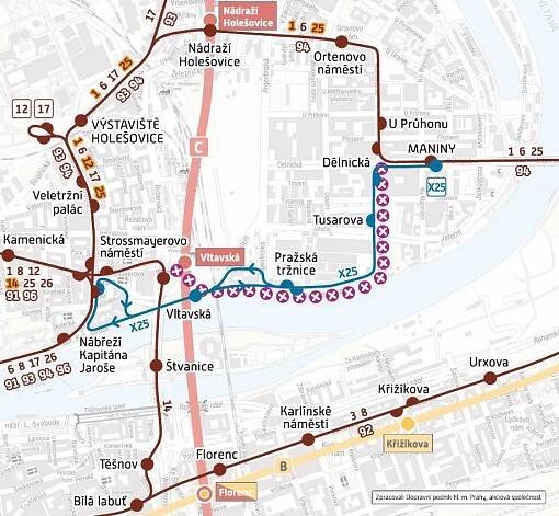 Omezení a mimořádné události: Vltavská – Dělnická: krátkodobé přerušení provozu tramvají | Dopravní podnik hl. m. Prahy