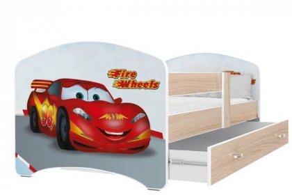Dětská postel LUCKY s motivem BLESK MCQUEEN (Cars/Auta) včetně úložného prostoru