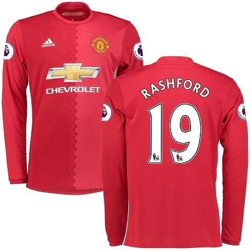 Marcus Rashford Manchester United adidas 2016/17 Home Replica Long Sleeve Jersey - Red