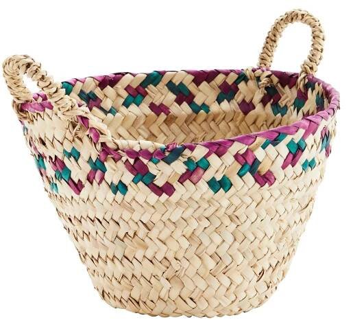 Úložný koš s uchy Grass Natural/Fuchsia/Green 20 cm