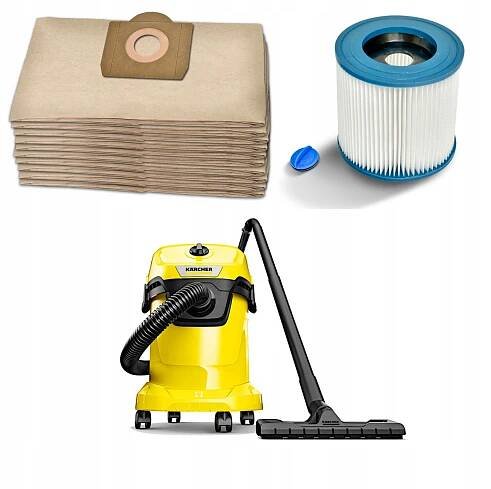 10 KS SÁČKŮ, OMYVATELNÝ FILTR PRO VYSAVAČ KARCHER WD3 MV3 200