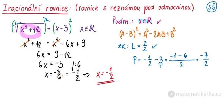 Iracionální rovnice (rovnice s neznámou pod odmocninou)