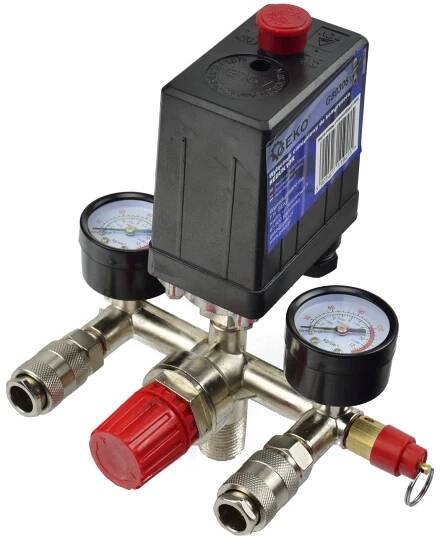 Tlakový spínač - presostat 230 V s manometry, maximální tlak 12 bar