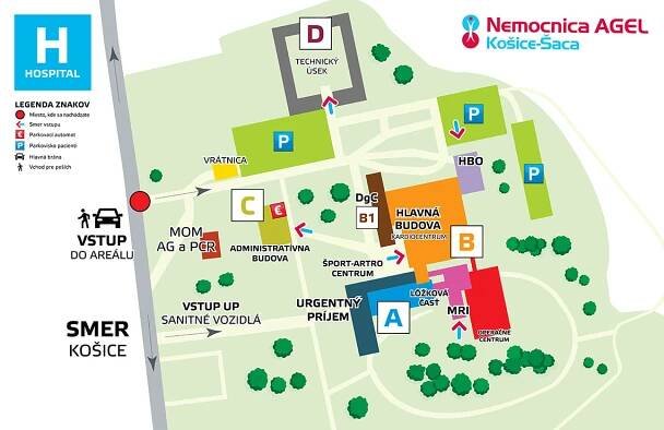 Mapa areálu nemocnice | Nemocnica AGEL Košice-Šaca