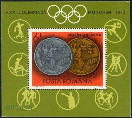 Rumunsko 1972 Známky aršík 100 ** sport Olympiáda olympijské hry