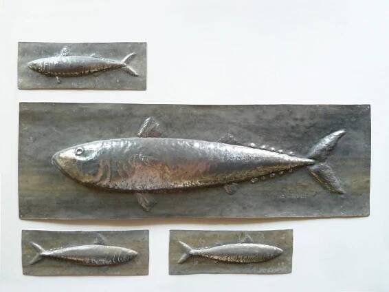 Mackerel, Fish artwork, Metal sculpture, Wall hanging, Sustainable art, Animal art, Bathroom, Home décor, Aluminum Tile