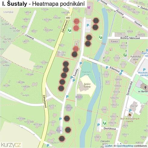 Mapa I. Šustaly - Firmy v ulici.