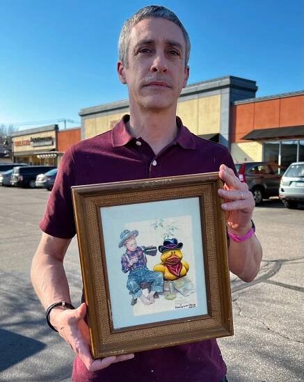 Painting rubber ducks on thrift store paintings — Seamus Liam O'Brien Studios