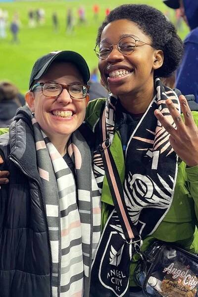 Diona Reasonover and Patricia Villetto pose for a photo together in March 2024.