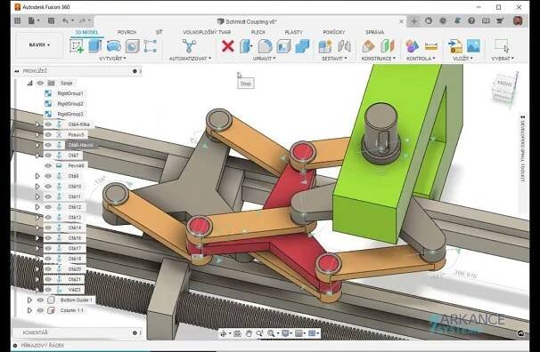 Schmidtova spojka - spoje v Autodesk Fusion 360