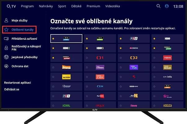 Oblíbené kanály O2 TV