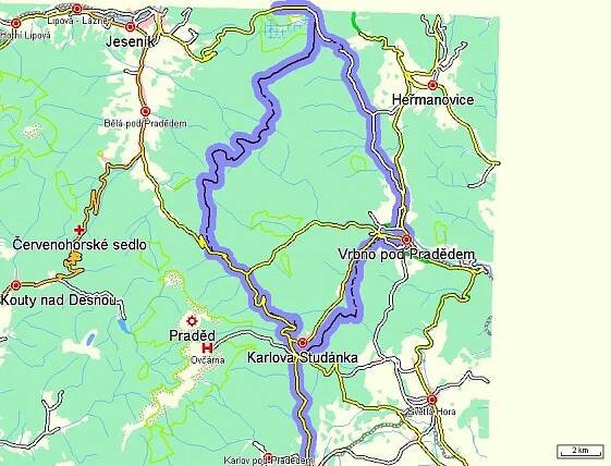 Malá Morávka - Vidle - Rejvíz - Vrbno pod Pradědem - po modré na Hvězdu
