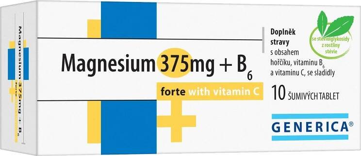 Magnesium 375 mg + B6 forte with Vitamin C, 10 šumivých tablet