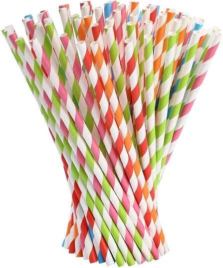 Brčka papírová na jedno použití ekologická mix BAREVNÉ PROUŽKY 6x197mm 100ks