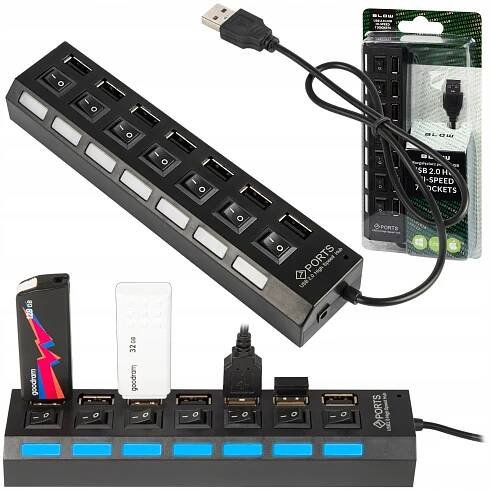 7v1 ROZBOČOVAČ HUB SWITCH RYCHLÝ ROZBOČOVAČ USB 2.0 7 PORTŮ