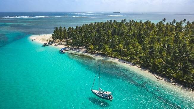 Panama,,San,Blas,Islands,-,Aerial,Drone,Shot,Of,A