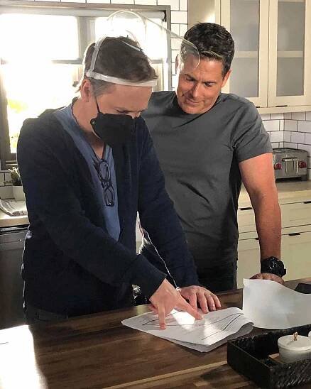 Rob Lowe and Chad Lowe on set in 2021