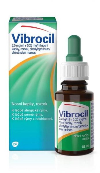 VIBROCIL 2,5MG/ML+0,25MG/ML nosní kapky při léčbě rýmy 15ml