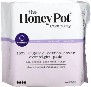 The Honey Pot Company, Organic Non-Herbal Pads with Wings, Overnight, 12 Count 