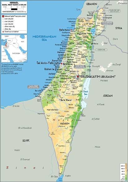 Israel Map (Physical) - Worldometer