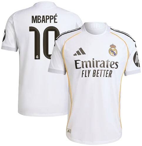 Real Madrid adidas Home Authentic Shirt 2025-26 with Mbappé 10 printing