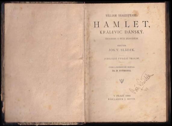 📙 Hamlet, kralevic dánský : tragedie o pěti jednáních - William Shakespeare (1916, nákladem J. Otty)