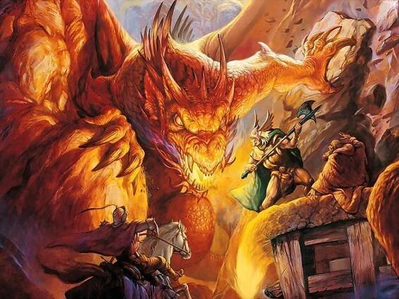 The majestic yellow dragon atop a mountain of fire Wallpaper