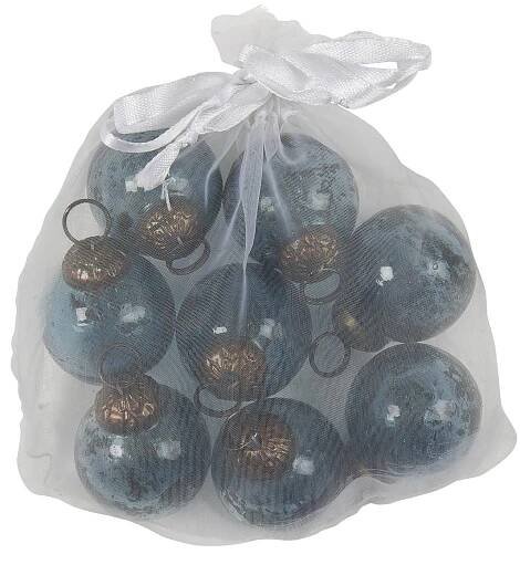 Vánoční baňka Pebbled Glass Petrol Mini - set 8 ks