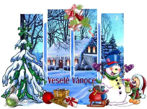 Art, Christmas Card Design Ideas, Christmas Greeting With Snowman And Gifts, Czech Christmas Card, Halloween, Snowy Vehicle Scene, Winter Holiday Decoration Inspiration, Winter Holiday Illustration