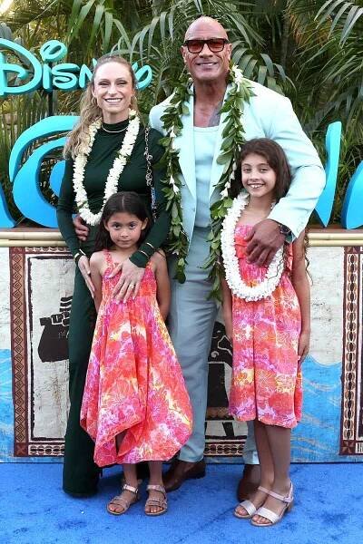 Lauren Hashian, Tiana Johnson, Dwayne Johnson and Jasmine Johnson attend the World Premiere of Walt Disney Animation Studios' 