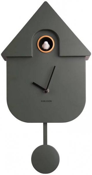 Zelené nástěnné kyvadlové hodiny Karlsson Modern Cuckoo, 21,5 x 41,5 cm
