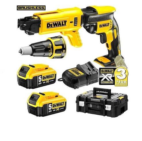 DCF620P2K DeWALT Aku bezuhlíkový šroubovák na sádrokarton 18V, 2x5,0Ah XR Li-Ion + podavač vrutů