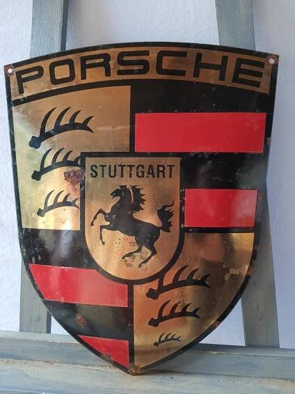 Smaltovaná cedule: PORSCHE (zlatá)