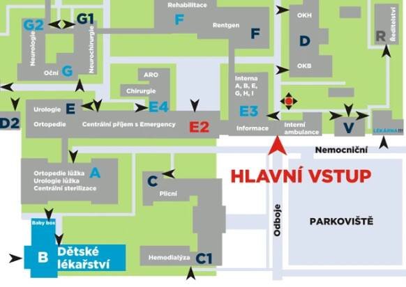 Mapa Fakultní nemocnice Ostrava.