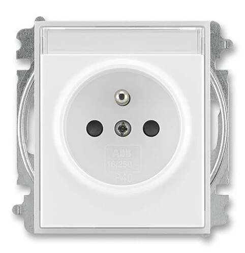 Zásuvka jednonásobná s clonkami, s popisovým polem, 5519E-A02352 01, ABB, Time®, Element®, bílá / ledová bílá