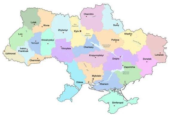 Politická mapa Ukrajiny na bílém pozadí, ilustrace — Stock obrázek