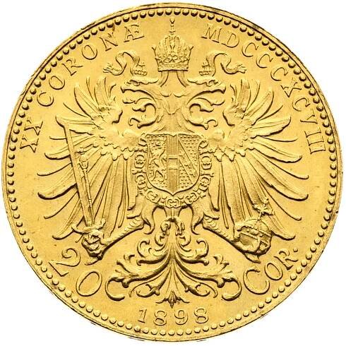 20 Korun 1898 | Korunová měna Františka Josefa I. – zlaté a stříbrné mince Rakousko‑Uherska (1892–1916) | Numismatika Olomouc
