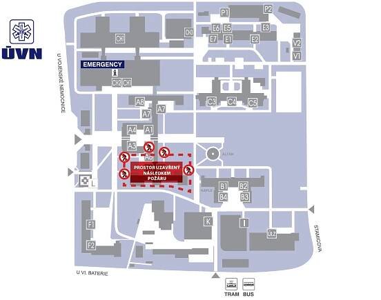 Požár v pavilonu A - Ústřední vojenská nemocnice Praha (ÚVN)