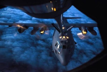 US Military Aircraft at Night Images - AC-130U Spooky aerial refueling