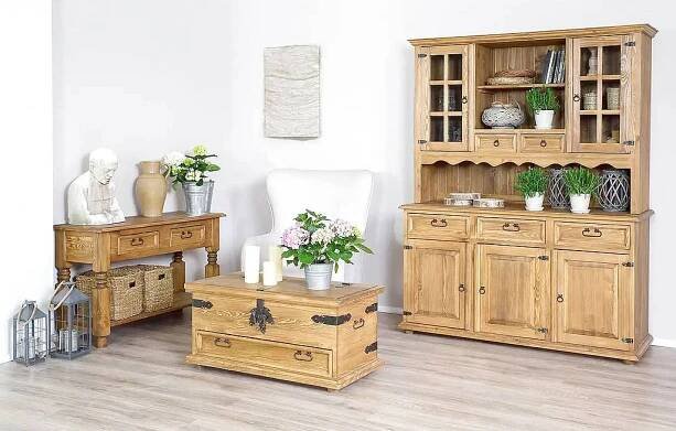 Rustikální police Classic Wood WHITE COS10 se šuplíky | Nábytek-Eva.cz