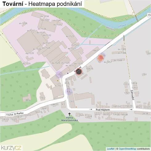 Mapa Tovární - Firmy v ulici.