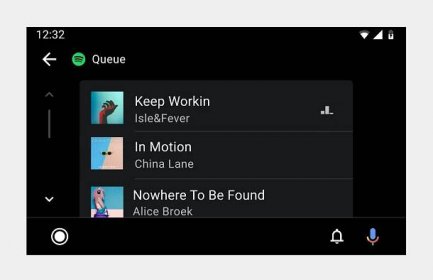 Screenshot of queue with scrolling list of upcoming songs