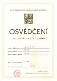 Certifikáty – mediátor – Irena Jarošová – výuka, mediace, překlady