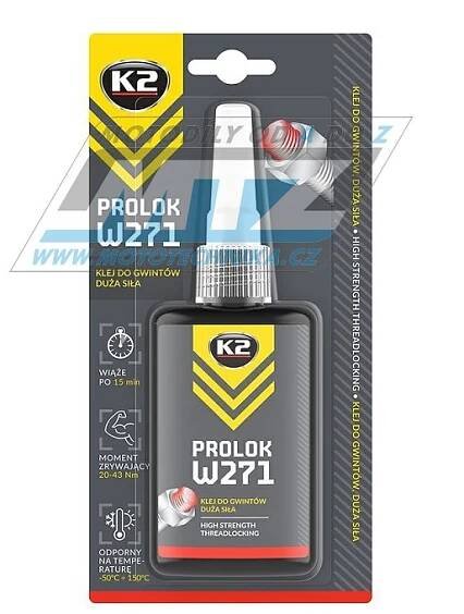 Lepidlo (fixátor) šroubových spojů (červený) - K2-PROLOK HIGH-271 (obsah 50ml)