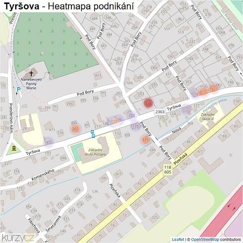 Mapa Tyršova - Firmy v ulici.