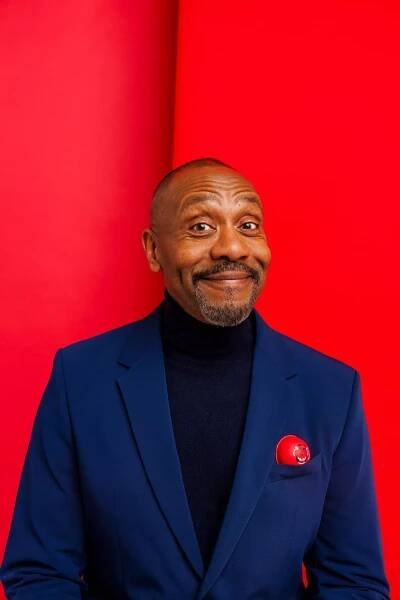 Last year for red nose day - Lenny in a blue suit