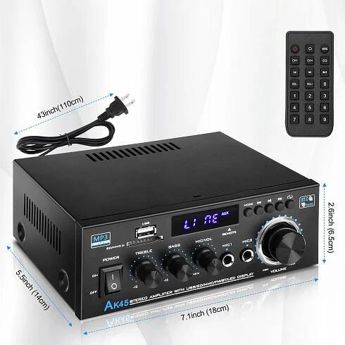 HIFI STEREO ZESILOVAČ AK45 40W + 40W BLUETOOTH 50 IDEÁLNÍ PRO DOMÁCNOST I KANCELÁŘ Kód výrobce DZA0100STECL
